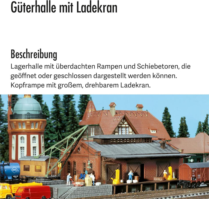 FALLER Güterhalle mit Ladekran Modellbausatz mit 118 Einzelteilen 182 x 98 x 65mm I Modelleisenbahn