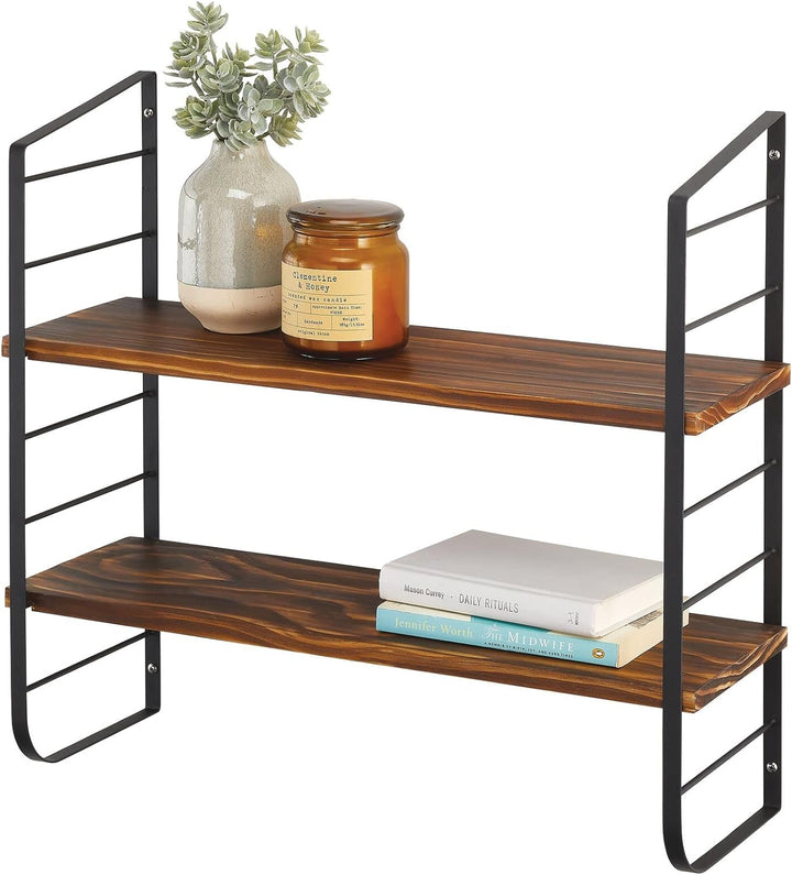 mDesign modernes Wandregal mit 2 Regalböden – Holzregal mit rostbeständigen Metallhalterungen – Häng