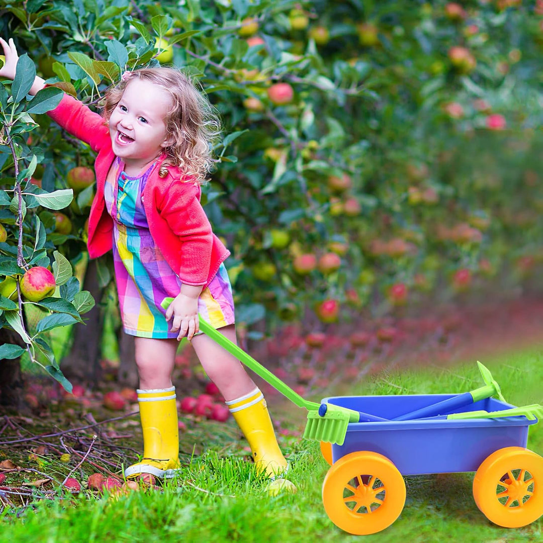 deAO Gartenset mit Schubkarre Kinder, Schaufel, Rechen, Blumentöpfe, Giesskanne Usw, 14Pcs Kinder Ga