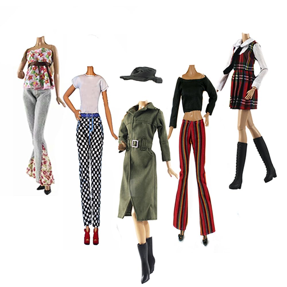 5 Satz Kleider Herbst Kleidung Windjacke + Hosen Schuhe Tasche Mantel Mode Hut Für 29cm Puppen Zubeh