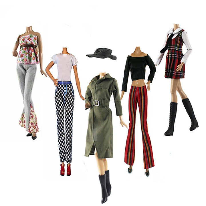 5 Satz Kleider Herbst Kleidung Windjacke + Hosen Schuhe Tasche Mantel Mode Hut Für 29cm Puppen Zubeh