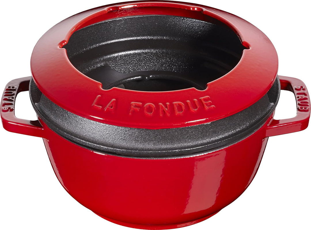 STAUB Fondue Set mit 6 Gabeln, Geeignet für Käse- Schoko- und Fleisch-Fondue, Gusseisen, 18 cm, Kirs