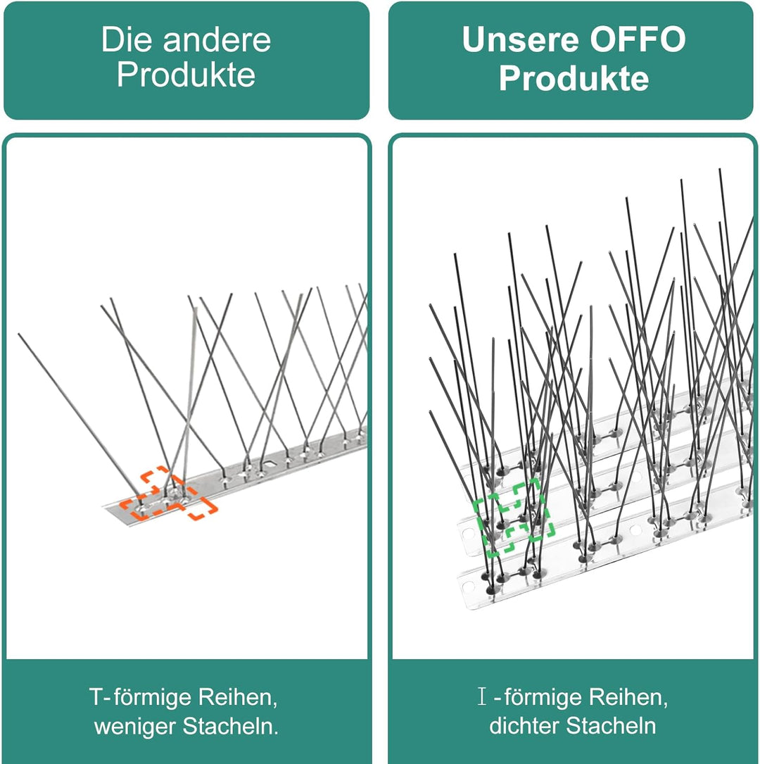 OFFO Taubenabwehr Bird Spikes Edelstahl Vogelabwehr 4,1 m, Vogelabwehrspiesse Vogelschreck und Vogel