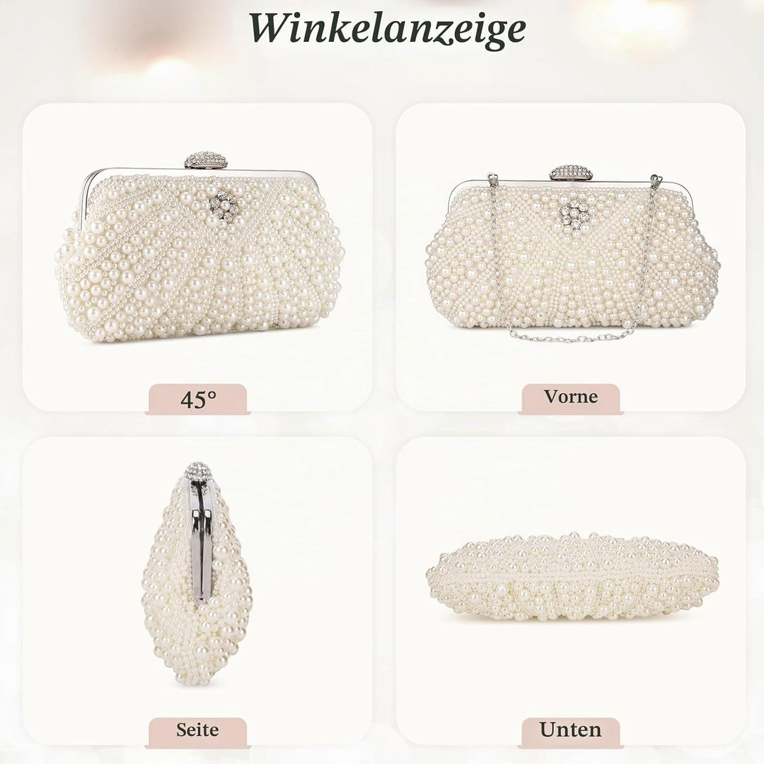 BAIGIO Damen Clutch Perlen Elegant Abendtasche Ivory Vintage Handtasche Clutch Weiss Brauttasche mit