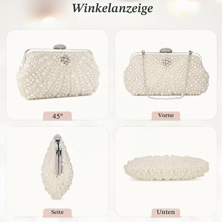 BAIGIO Damen Clutch Perlen Elegant Abendtasche Ivory Vintage Handtasche Clutch Weiss Brauttasche mit