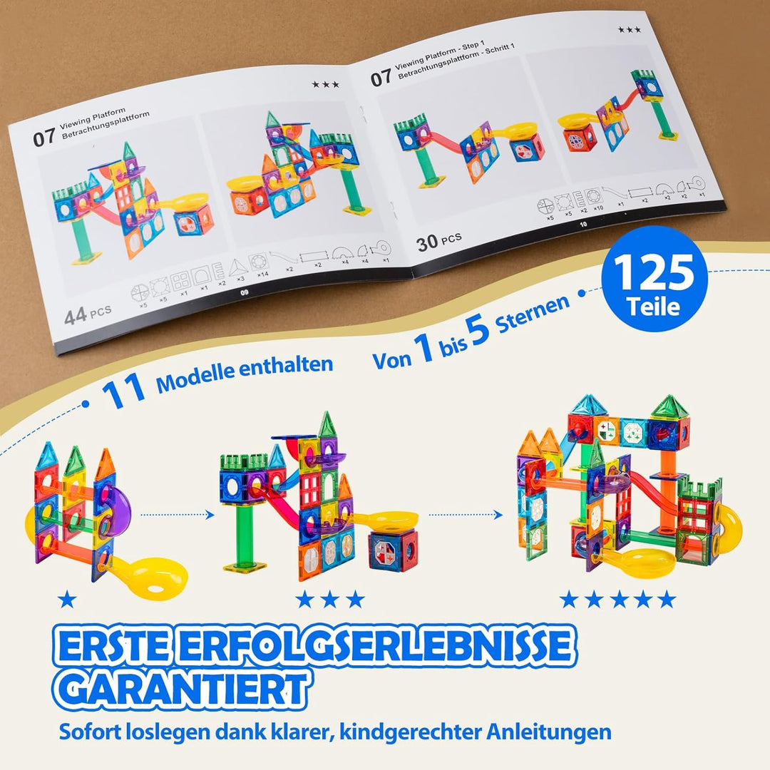 Magnetische Kugelbahn Erweiterungsset 125 Teile – 7,5cm Standardgrösse & 100% kompatibel mit gängige