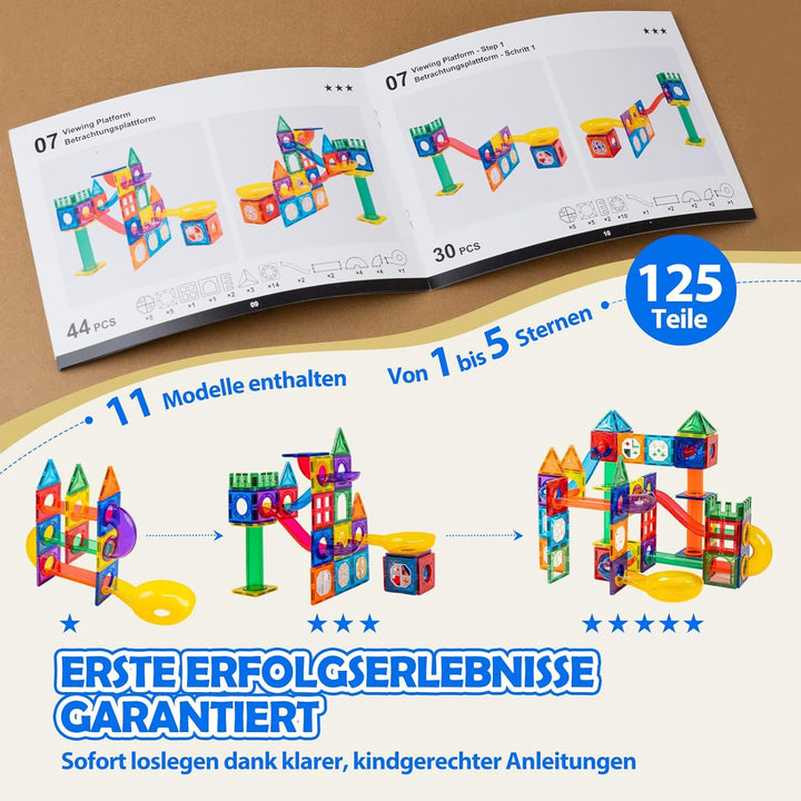 Magnetische Kugelbahn Erweiterungsset 125 Teile – 7,5cm Standardgrösse & 100% kompatibel mit gängige