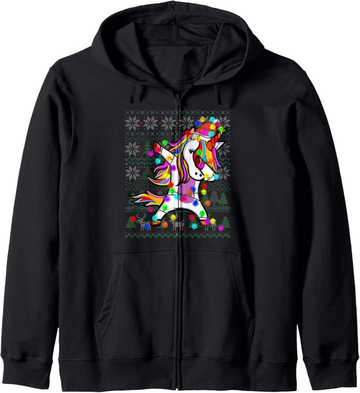 Dabbing Unicorn Christmas Lights Ugly Christmas Sweater Gift Kapuzenjacke