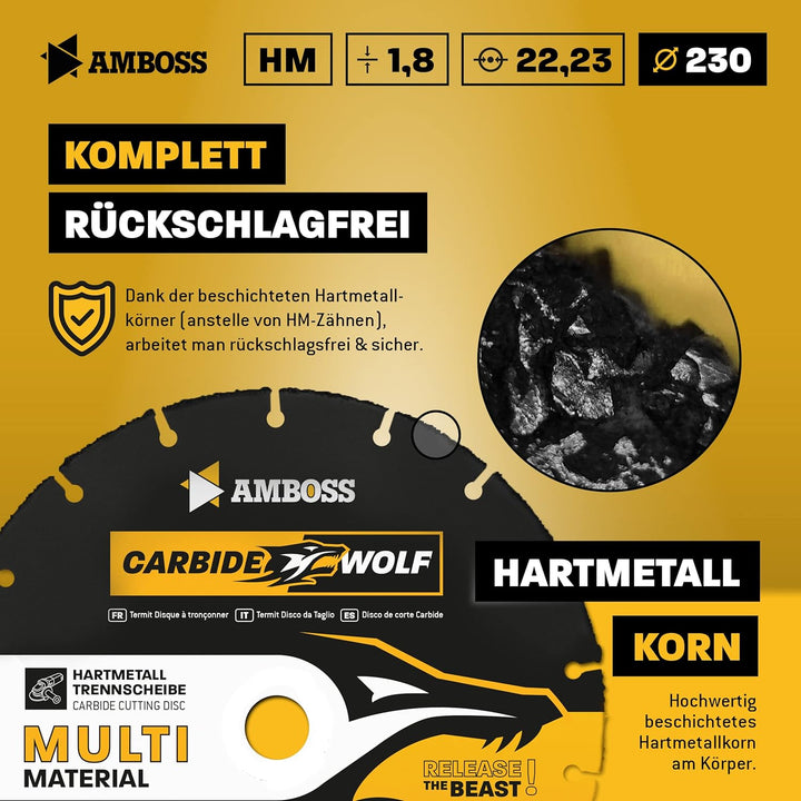 Amboss Carbide Wolf Ø 230mm - Multi Hartmetall Trennscheibe für Winkelschleifer (Flex,Bosch uva) - H
