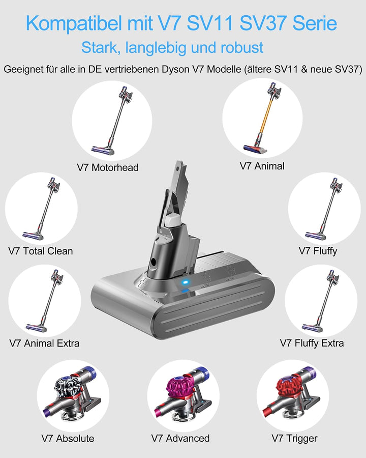 DTK Ersatzakku für Dyson V7 Akku SV11 Kompatibel mit Dyson V7 Animal/Absolute/Fluffy/Motorhead/Trigg