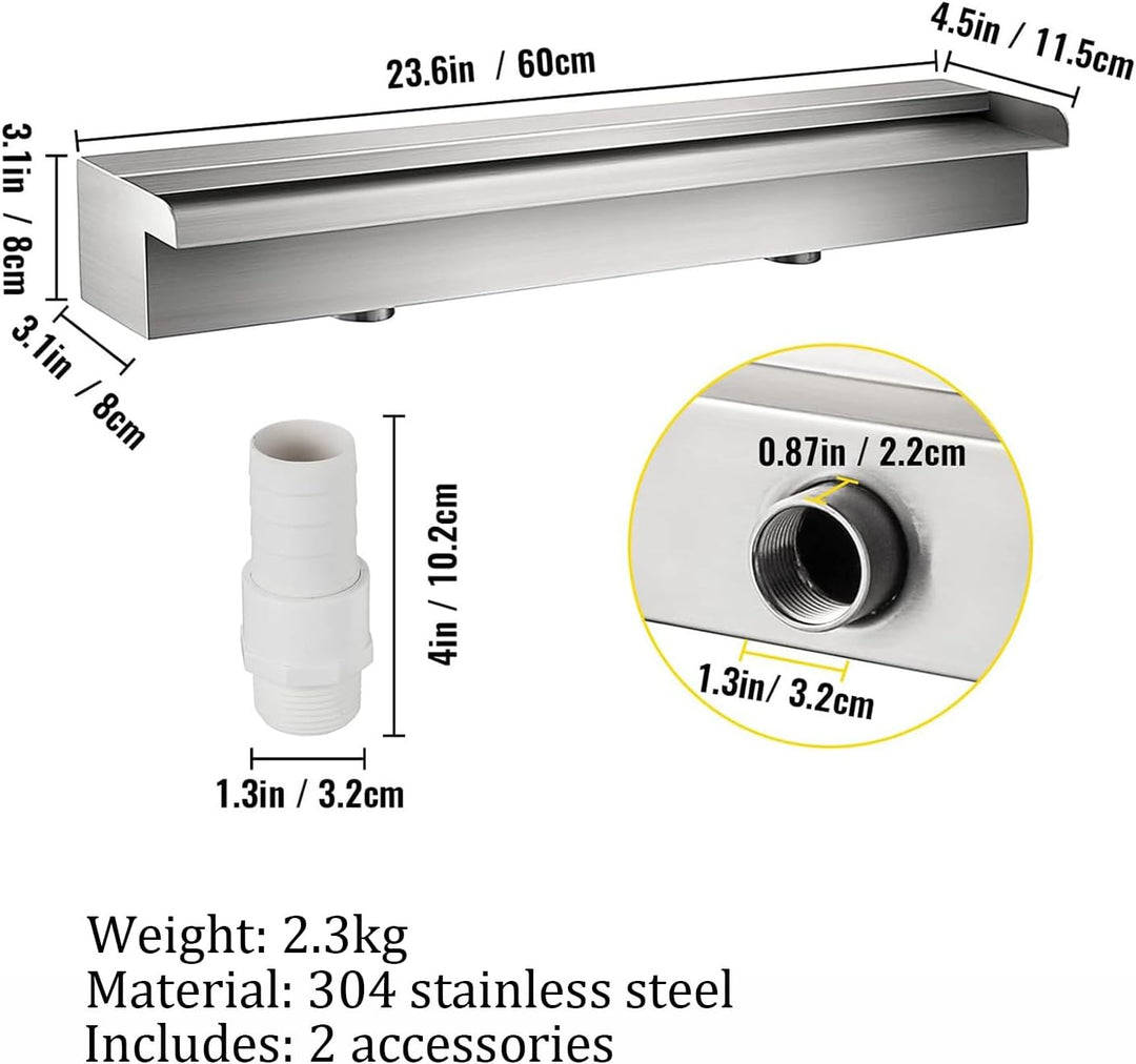 Edelstahl Wasserfall Element 60cm,Teich Wasserfall Spillway Pool Brunnen Wasser Feature,Edelstahl Te