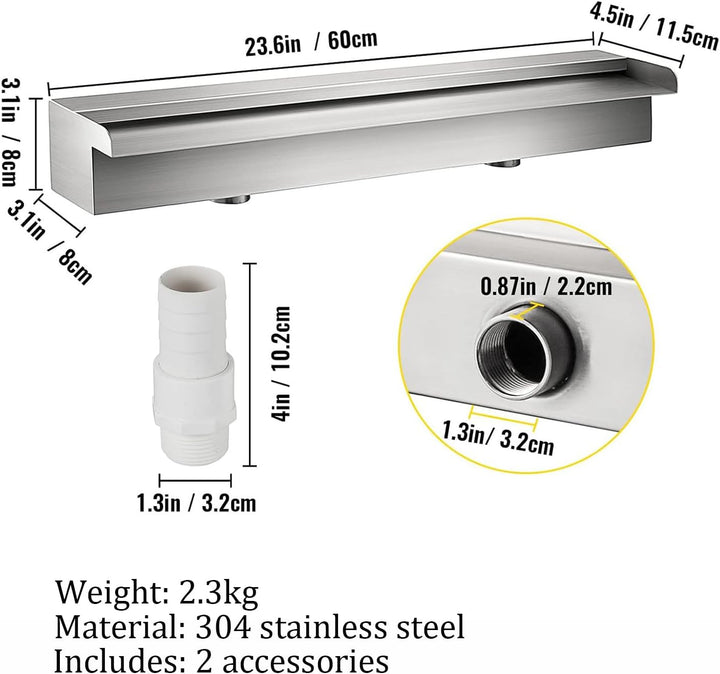 Edelstahl Wasserfall Element 60cm,Teich Wasserfall Spillway Pool Brunnen Wasser Feature,Edelstahl Te