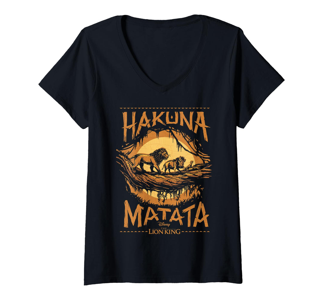 Womens Disney The Lion King Live Action Hakuna Matata Sunset Poster V-Neck T-Shirt
