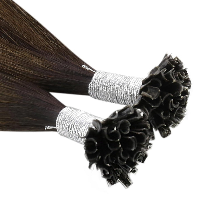 YoungSee Bonding Extensions Echthaar Braun Ombre Extensions Echthaar Bondings Dunkelbraun Ombre Mitt