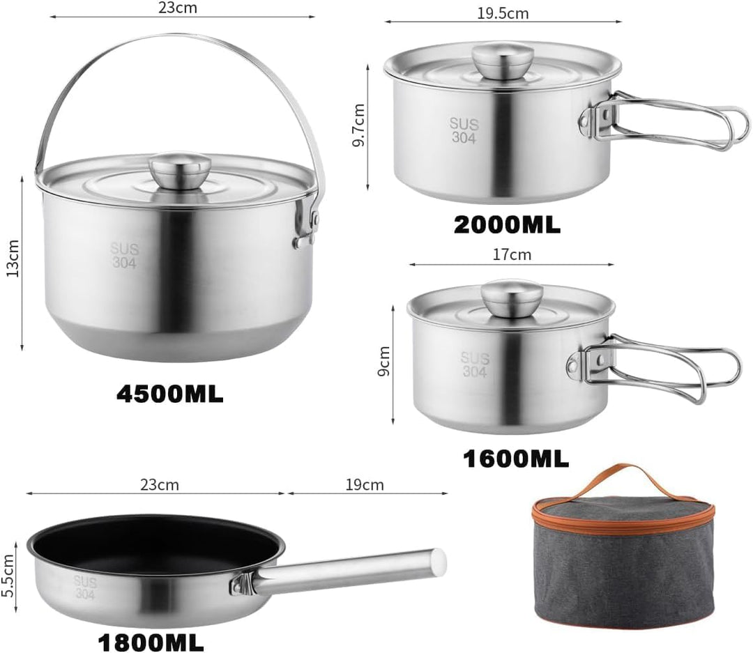 Camping Kochgeschirr Set, Camping Kochset, Töpfe und Pfannen für Lagerfeuer Kochen, beinhaltet Reise