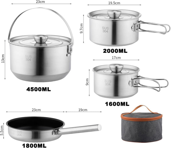 Camping Kochgeschirr Set, Camping Kochset, Töpfe und Pfannen für Lagerfeuer Kochen, beinhaltet Reise