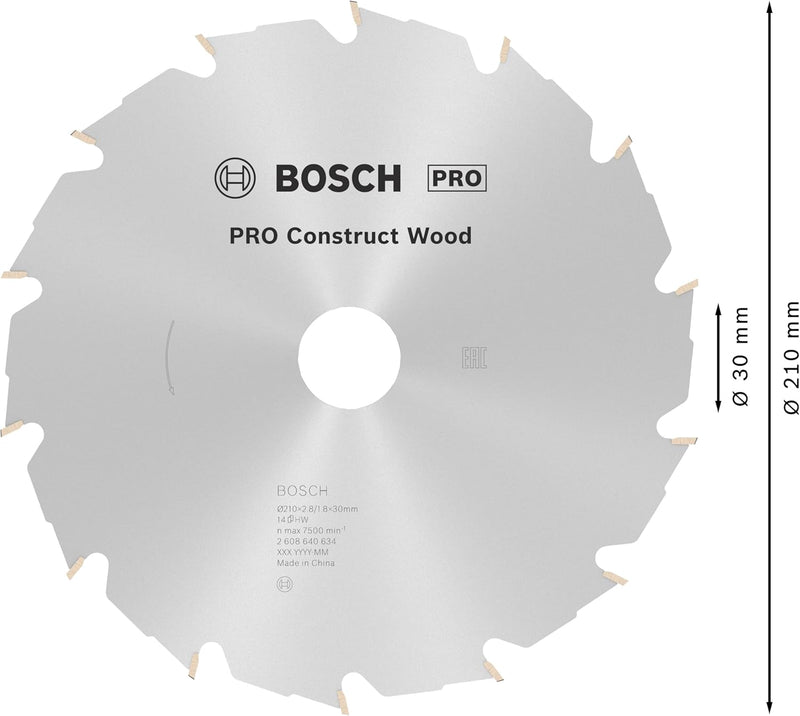 Bosch 1x PRO Construction Wood Kreissägeblatt für Netz-Handkreissägen (für Bauholz mit Mörtel und Nä