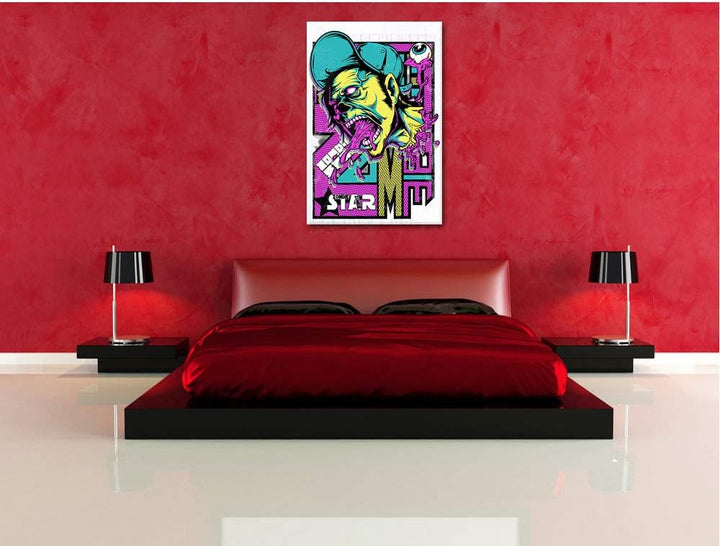 Zombie-Superstar white Leinwandbild Bild auf Leinwand, XXL riesige Bilder fertig gerahmt mit Keilrah