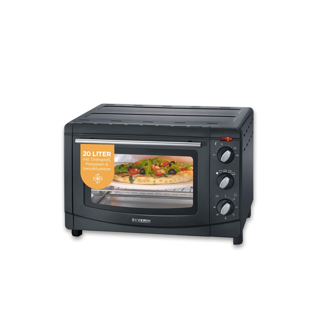 SEVERIN Back- und Toastofen mit Umluftfunktion, Mini Backofen mit Grillrost, Backblech, Drehspiess u
