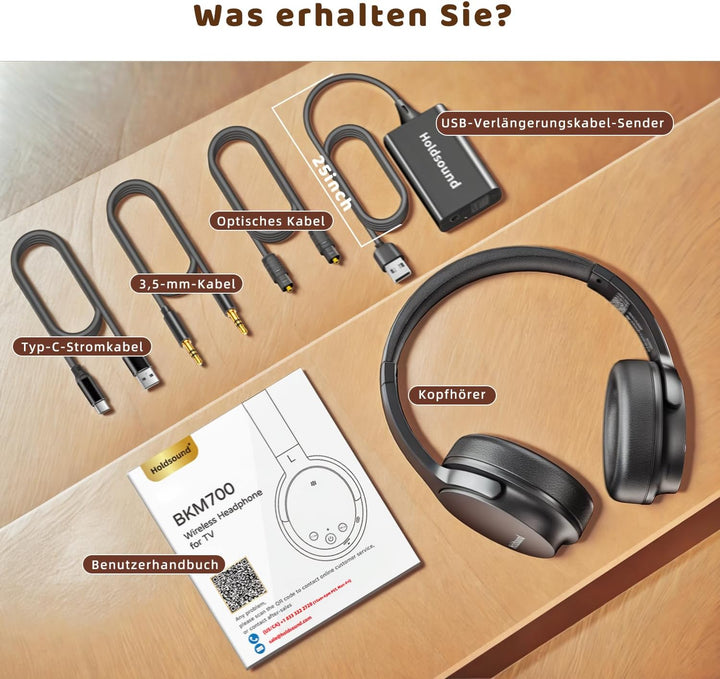 Holdsound Kopfhörer für Fernseher,TV Kopfhörer Kabellos für Senioren mit USB Verlängerungskabel Send