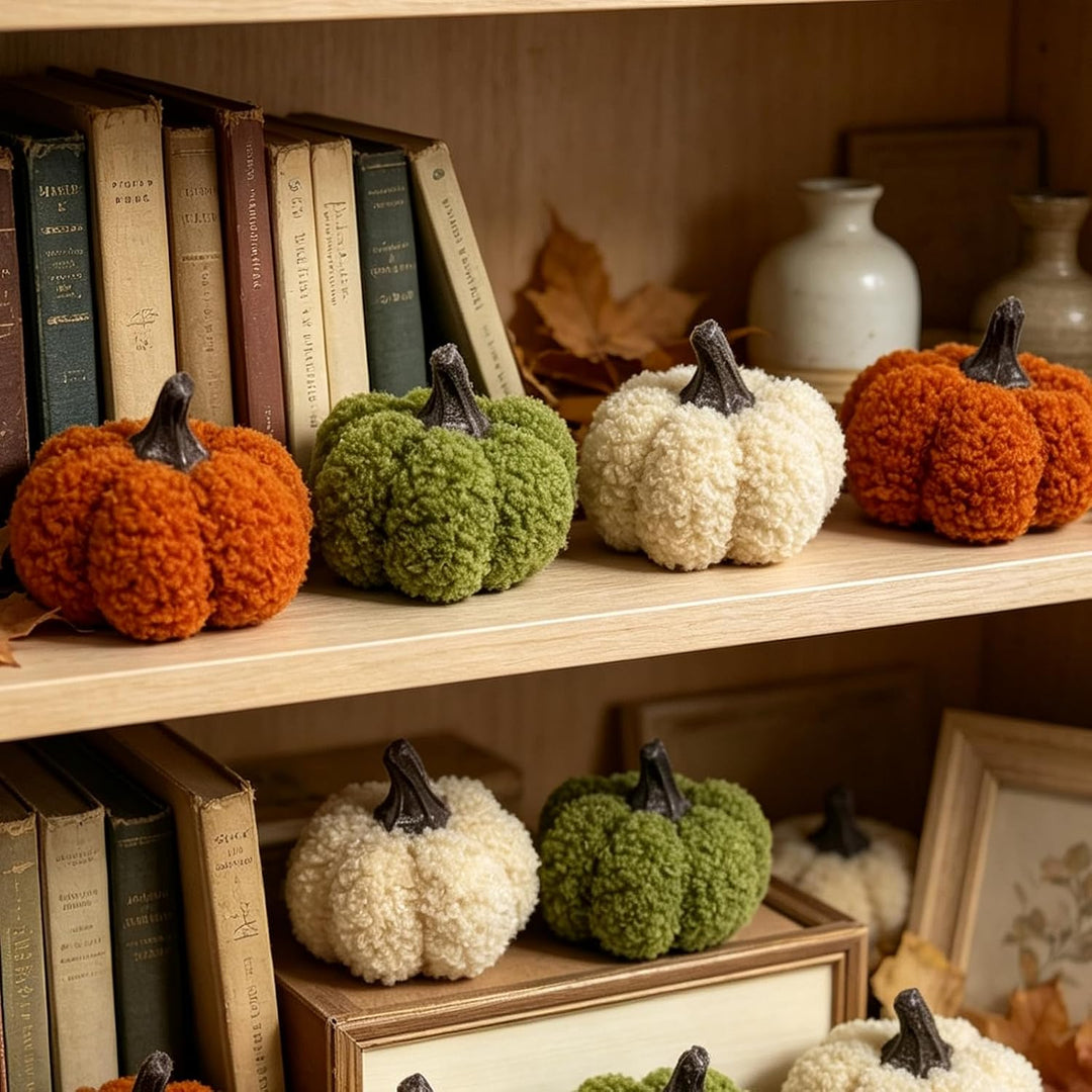 Herbst Dekorative Stoff Kürbis Set 6 Stück Weiche Plüsch Kürbisse für Herbstdeko, Thanksgiving, Hall