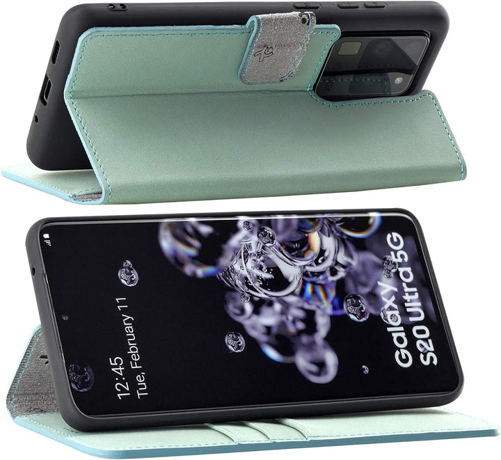 Suncase Book-Style Hülle kompatibel mit Samsung Galaxy S20 Ultra Leder Tasche (Slim-Fit) Lederhülle