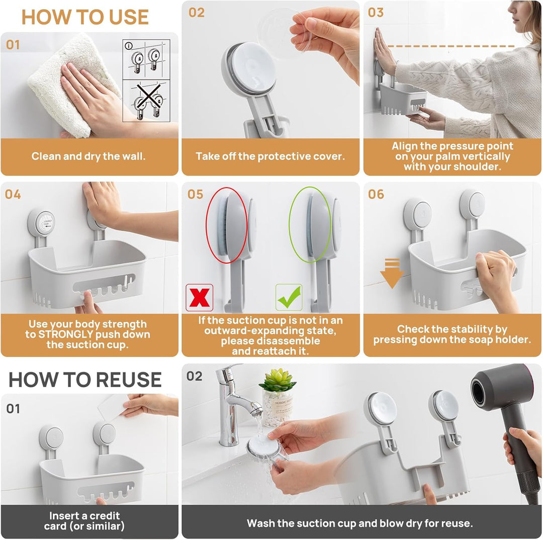 LEVERLOC Duschablage Ohne Bohren Saugnapf Dusche Organizer Grosse Kapazität Bad Organizer Ohne Bohre