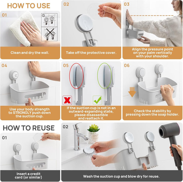 LEVERLOC Duschablage Ohne Bohren Saugnapf Dusche Organizer Grosse Kapazität Bad Organizer Ohne Bohre
