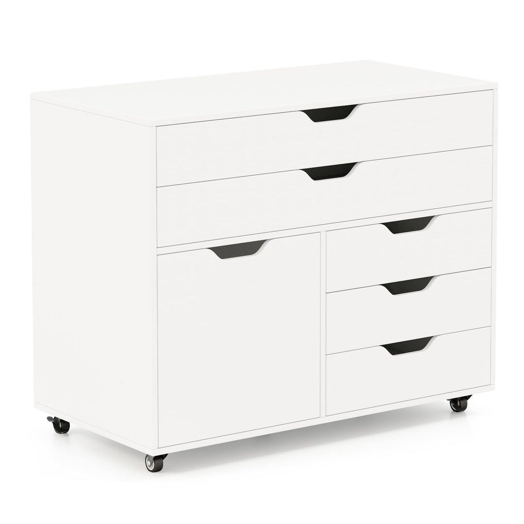 GIANTEX Rollcontainer mit 5 Schubladen & 1 Schrank, mobiler Aktenschrank mit 5 Rollen, Schubladensch