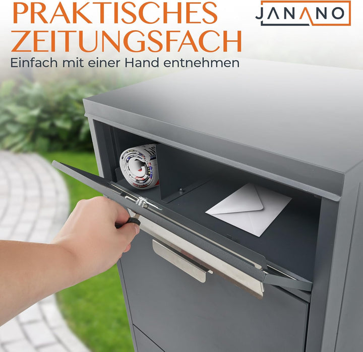 Paketbox mit Zeitungsfach - Paketbriefkasten Witterungsbeständig, Briefkasten mit Paketfach Anthrazi