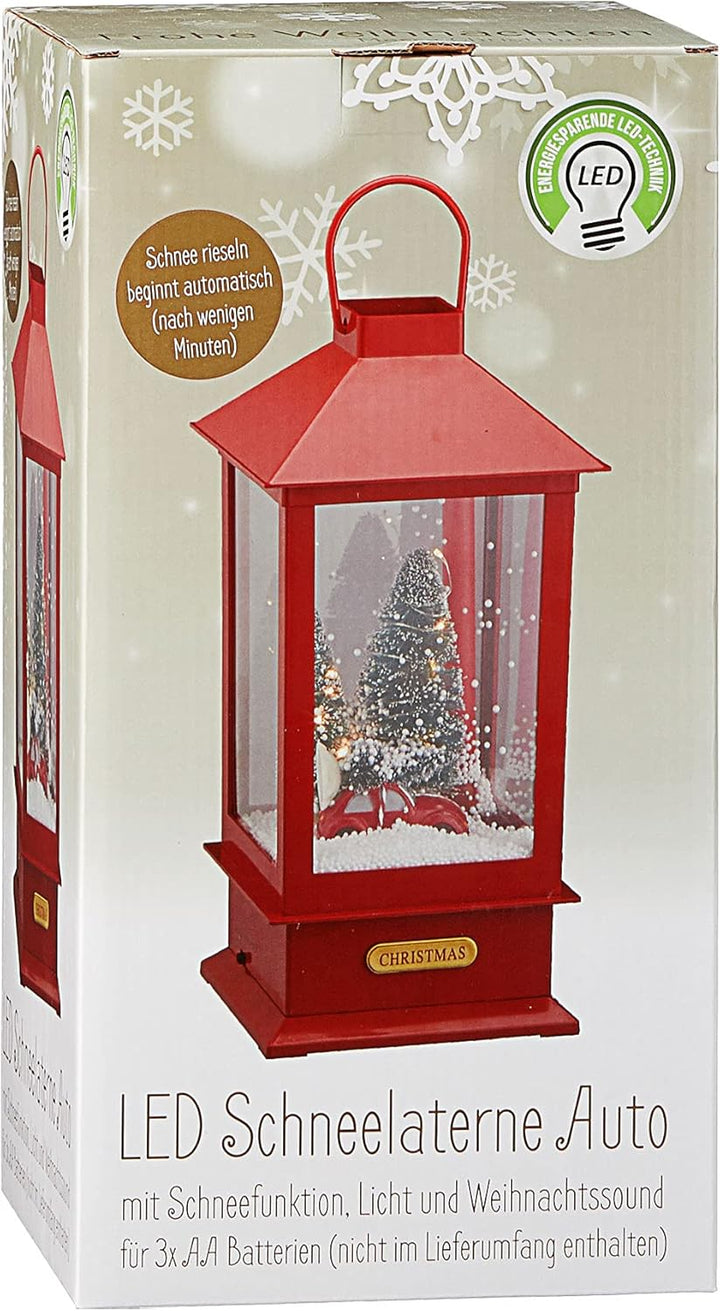 LED Schneelaterne Auto | 17x40cm 18 LEDs warmweiss | Schneefunktion Weihnachtsmusik | Weihnachtsbele
