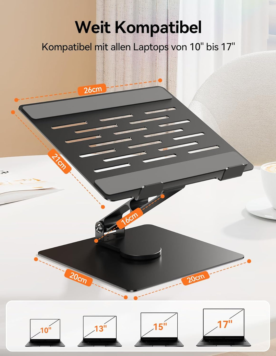TECKNET Laptop Ständer mit 360 Drehbarer Basis, Laptopständer Höhenverstellbar, Faltbarer Laptop Sta