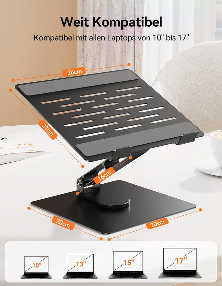 TECKNET Laptop Ständer mit 360 Drehbarer Basis, Laptopständer Höhenverstellbar, Faltbarer Laptop Sta
