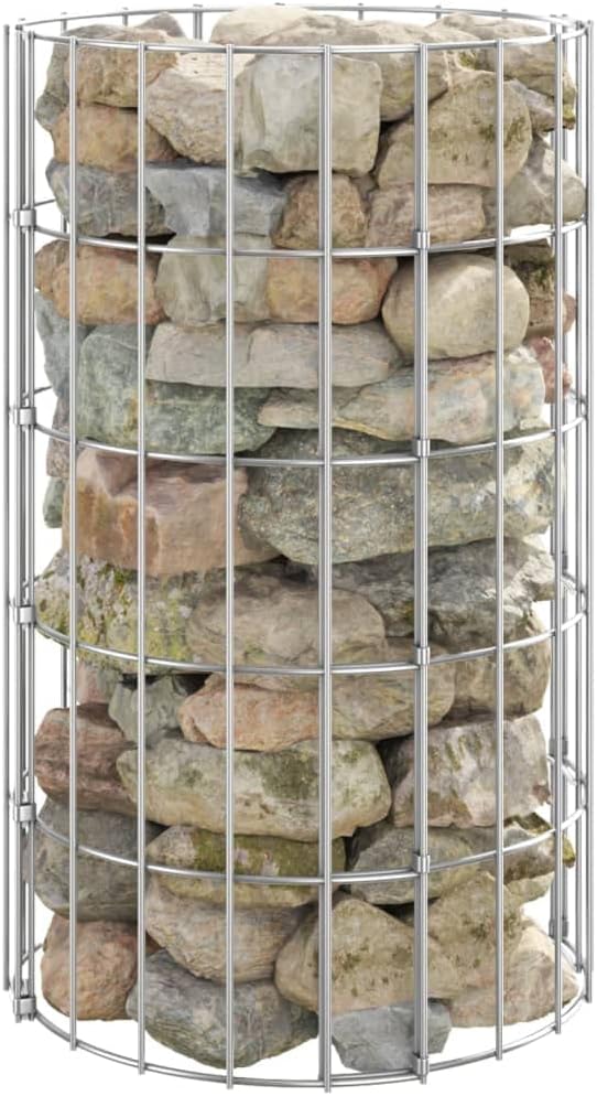 WIFESE Gabionen Hochbeet Rund 30x50 cm Steinkorb Gabione Gabionenkorb Gabionenwand Gabionensäule Gab
