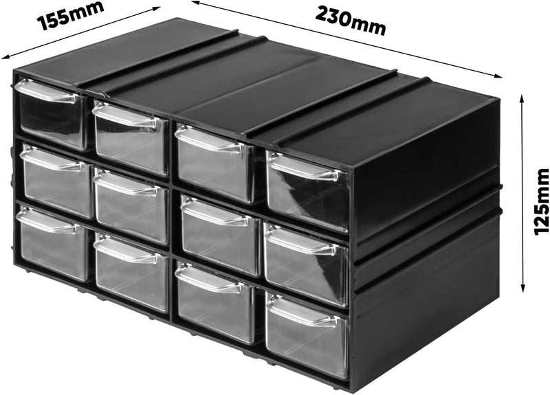 Aufbewahrungsbox mit Schubfächern Sortimentskasten - 36 Stück Transparent Schubladen - 630 x 155 x 1