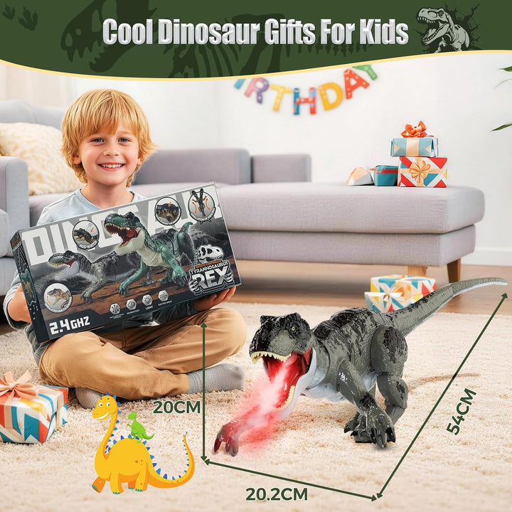 LEAPRCSTORE Ferngesteuertes Dinosaurier Spielzeug für Kinder mit Sprühen | Lichtern und Brüllen, Ele