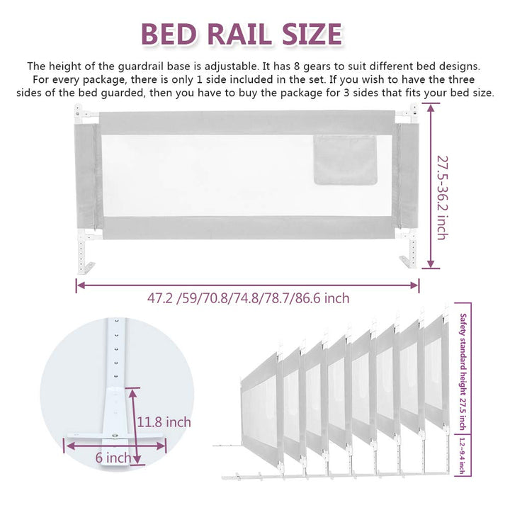 Bettgitter 140cm, Kinderbettgitter Babybettgitter Rausfallschutz für Kinder Baby - Grau 1 Seite 140