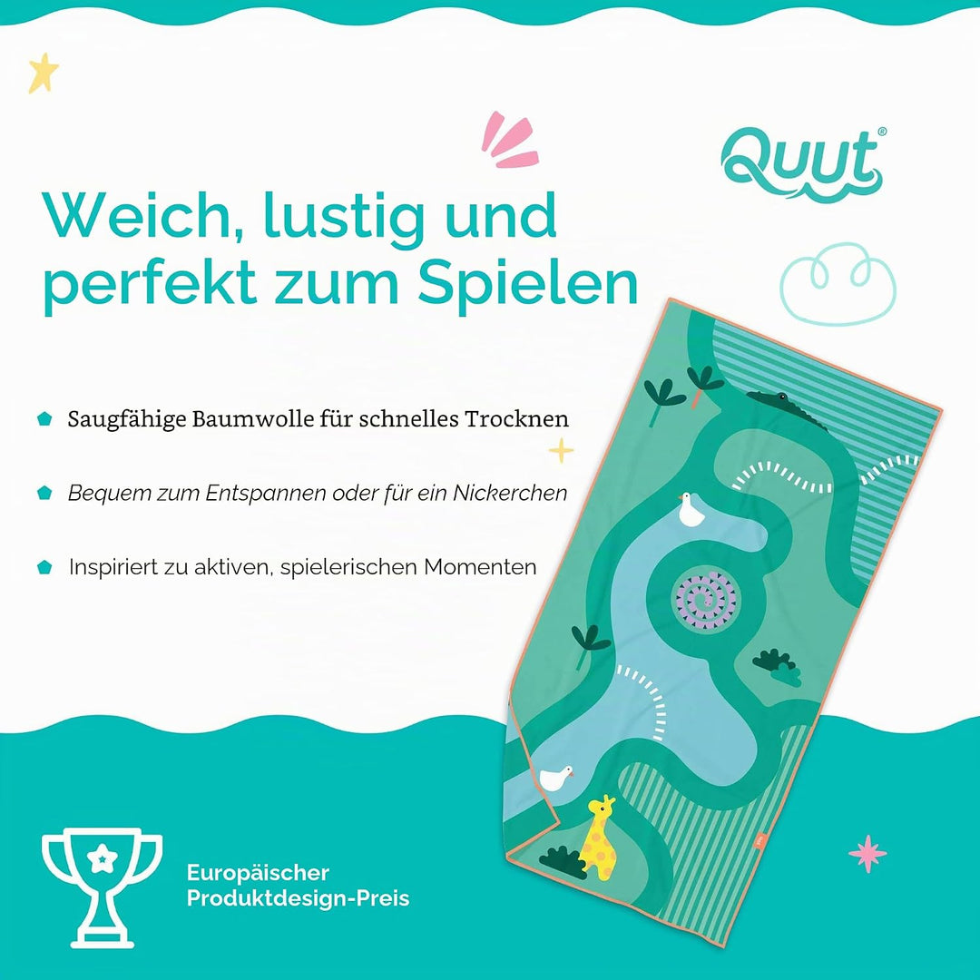 Quut – Strand-/Poolhandtuch für Kinder mit Spiel – Ultraschnell trocknende Mikrofaser, sandfrei – ko