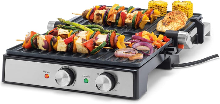 Petra PT6234VDE Kontaktgrill – Elektrogrill, bis zu 180° für das Kochen mit zwei Oberflächen geöffne