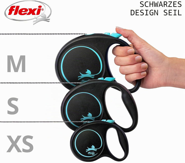 flexi® Black Design S Seil 5 m schwarz/blau, Roll-Leine für Hunde bis 12 kg Blau S: 5m (max. 12kg),