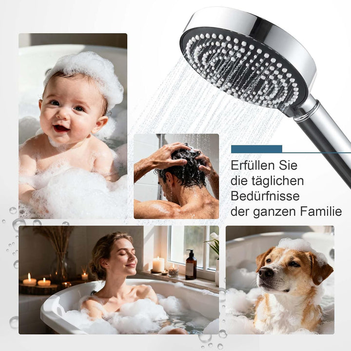 OFFO Duschkopf mit Schlauch 1,6m und Halterung, Handbrause mit Filter 6 Strahlarten, Duschkopf Gross
