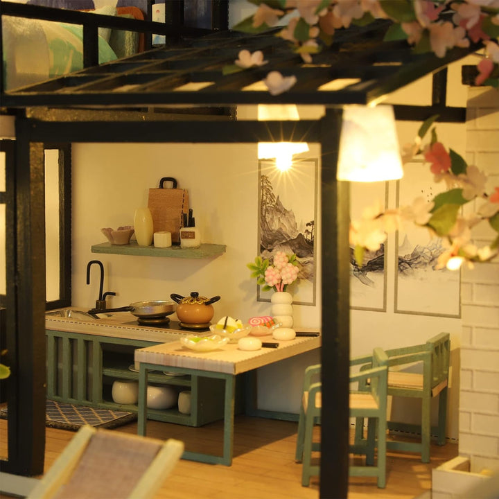 Cuteefun DIY Puppenhaus Miniatur Haus zum Selber Bauen für Erwachsene, Miniatur Puppenhaus Kit mit M