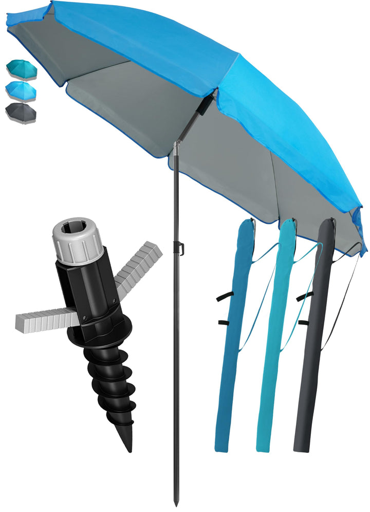 4smile Sonnenschirm Strand SunnyJoy Ø 180 cm, 3-IN-1 Set - UPF 50+ Strandschirm + Sonnenschirm Schut