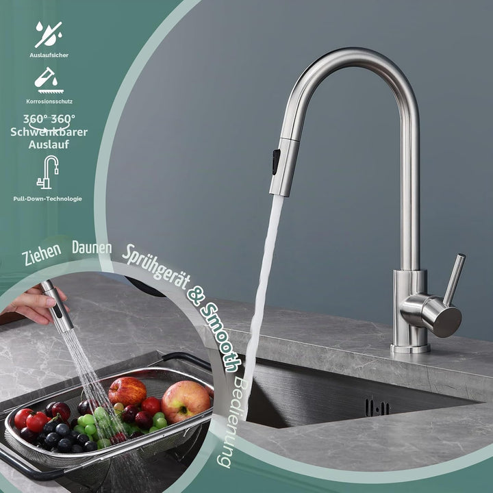 YardMonet Küchenarmaturen wasserhahn küche,ausziehbar 360° Drehbar 2 Sprühfunktionen, Edelstahl küch