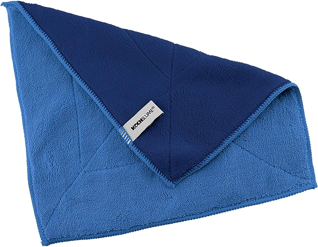 Kochblume Microfasertuch Set, 10-teilig | Premium Microfaser | Set in der bunten Box (blau-dkl-blau)