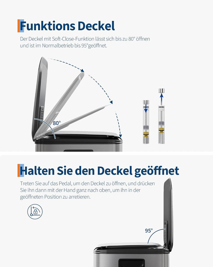Mülleimer Küche 2 x 15 L aus Edelstahl, 2 Fächer Treteimer mit Softclose-Deckel, Abfalleimer mit Rut