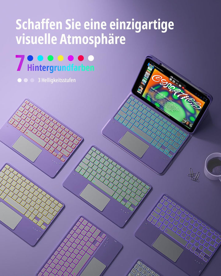CACOE Drehbare Hülle mit Tastatur für iPad (A16) 11/10 Generation (11/10.9 Zoll) 2025/2022 mit Touch