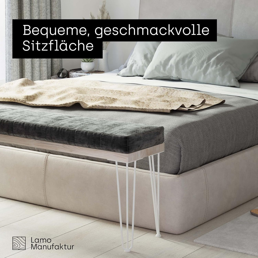 LAMO Manufaktur Sitzbank Esszimmer Holzbank Bettbank 30x60x47 cm, Möbelfüsse Creative Weiss/Rustikal