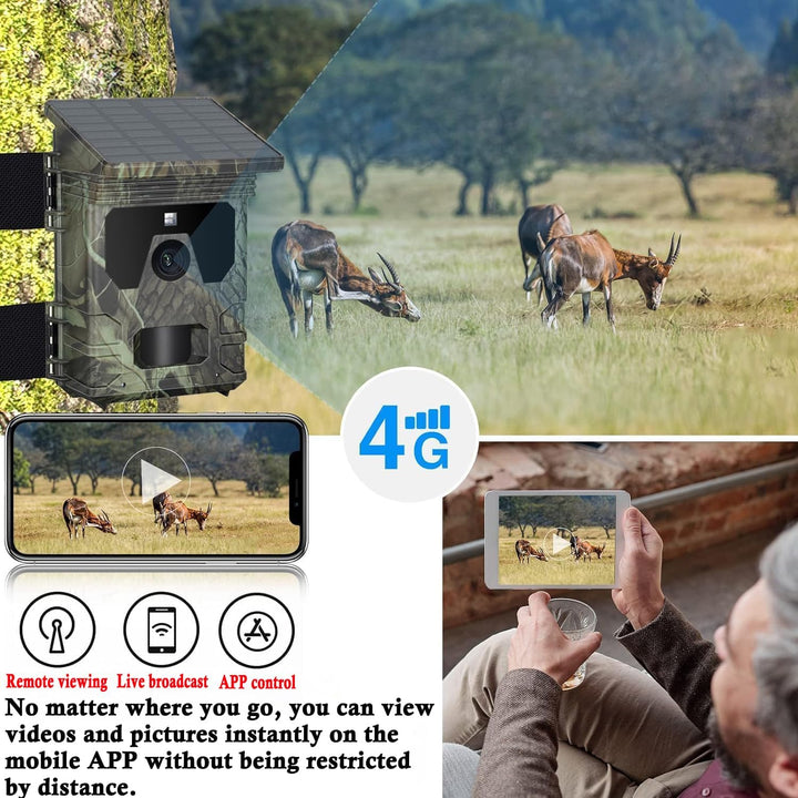 FunKind 4G Solar Wildkamera Handyübertragung App, 30MP 2K Wildtierkamera mit Nachtsicht Bewegungsmel