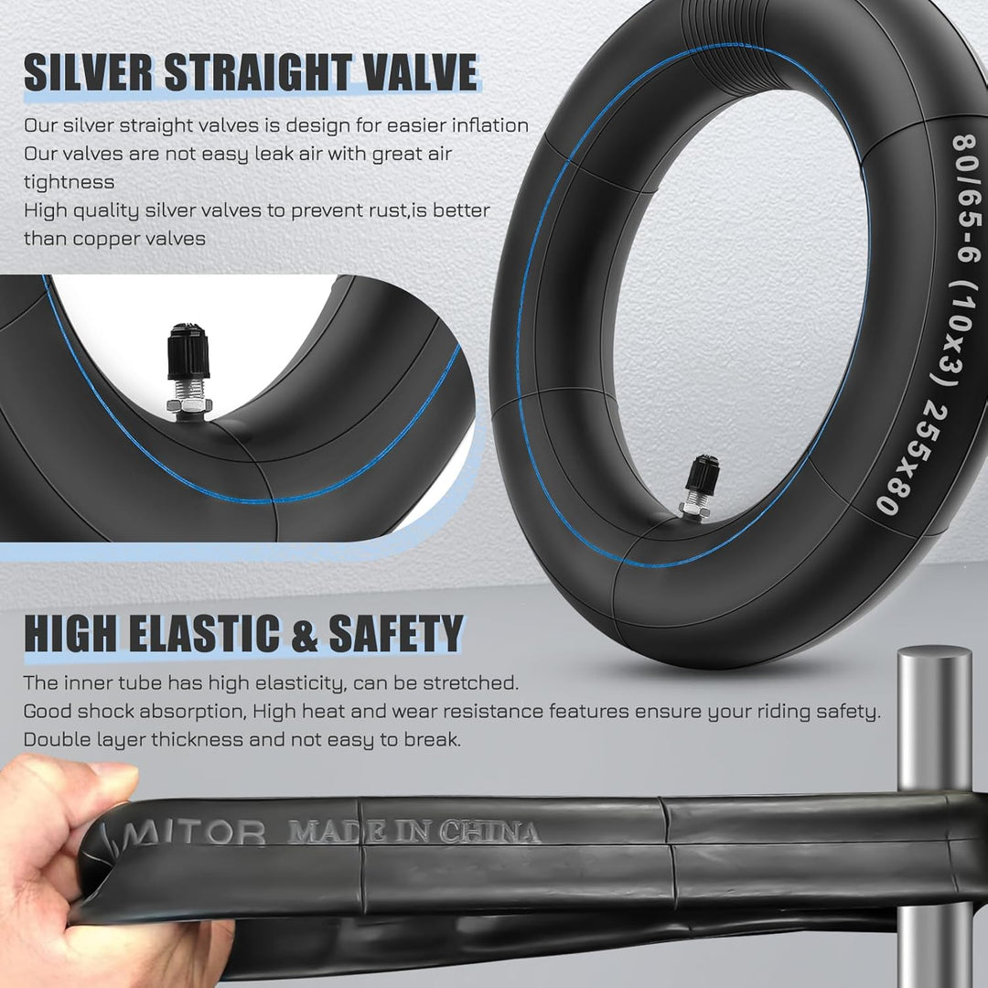 255x80 Reifen und Schlauch mit Silber Ventil Gerade, 10 x 3 Zoll Offroad Ersatzreifen Schlauch E Sco